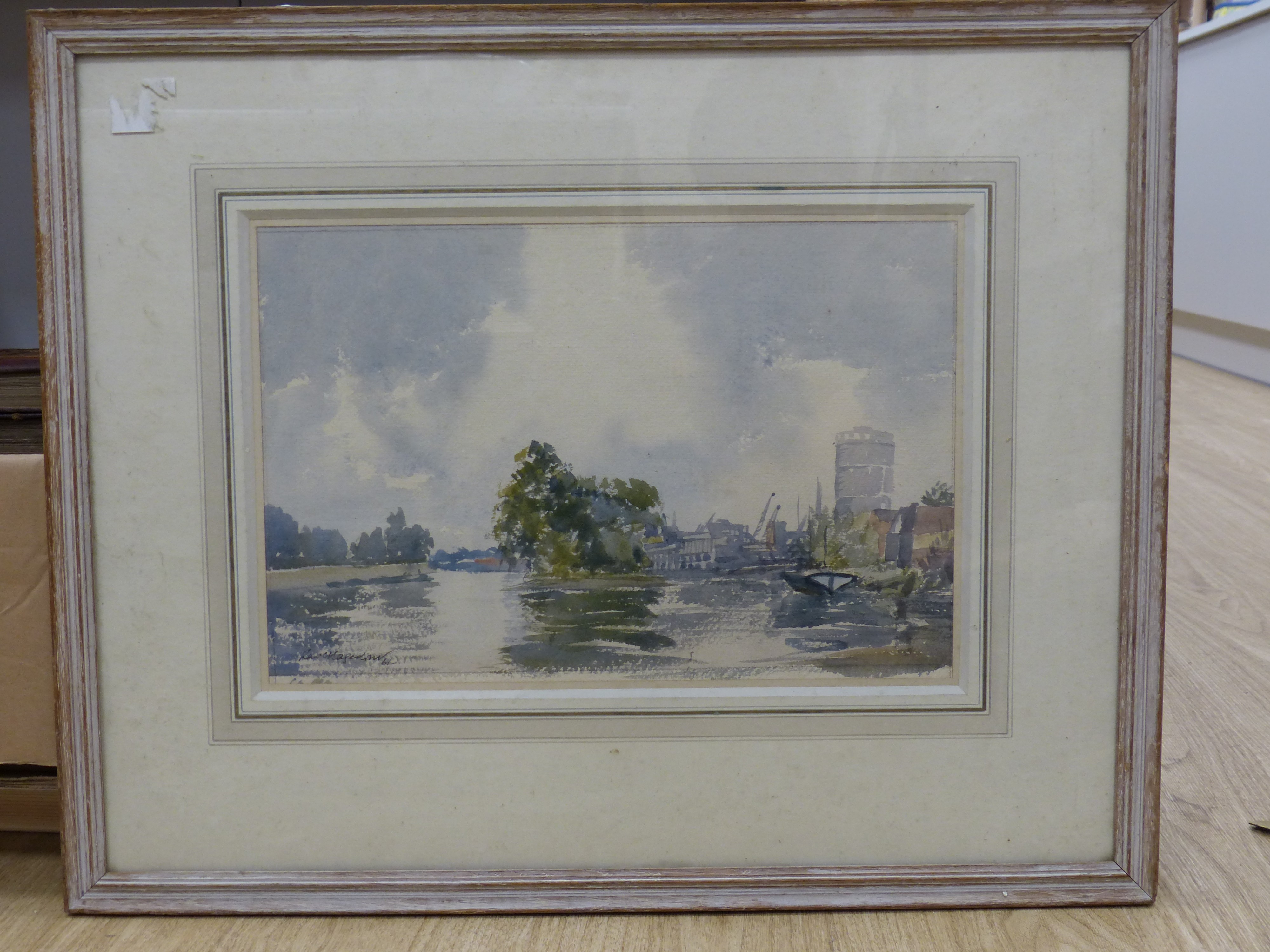 Karl Hagerdon, watercolour, The River at Brentford, signed and dated '61, 28 x 42cm